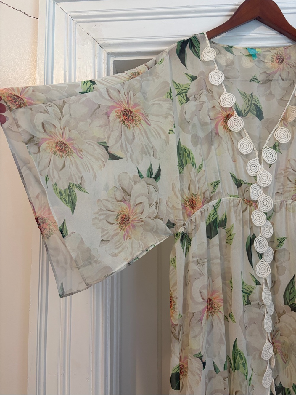 Farm Rio x Anthropologie Dahlia Boho White Chiffon Floral Maxi Dress - Picture 5 of 7